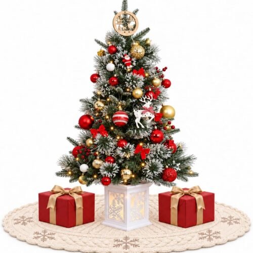 Mini Pre Lit Flocked Christmas Tree with Built In Battery Box