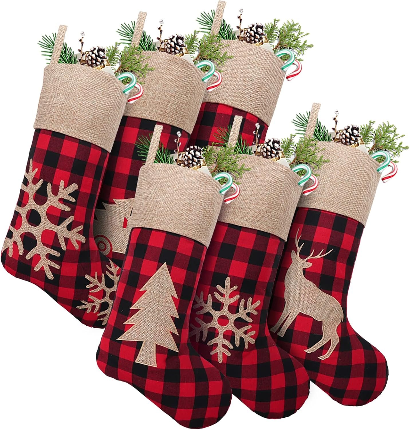 Buffalo Plaid Christmas Stockings with Embroidery