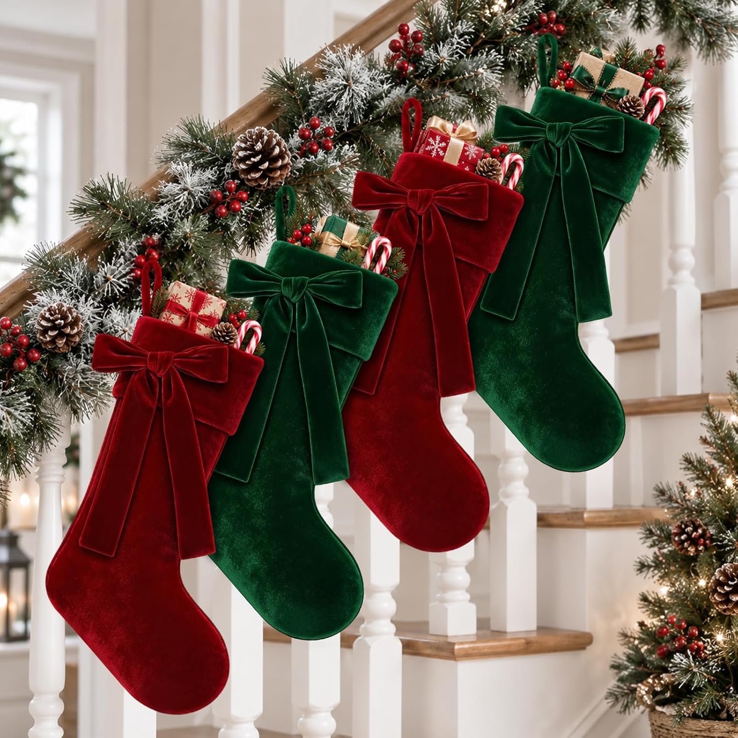 Velvet Christmas Stockings with Bows